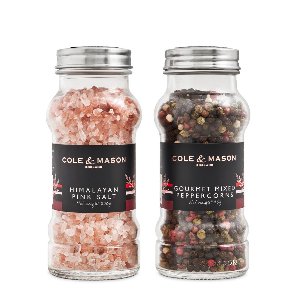 Cole & Mason Luxury Himalayan Pink Salt & Gourmet Mixed Peppercorns Refill Jar Gift Set